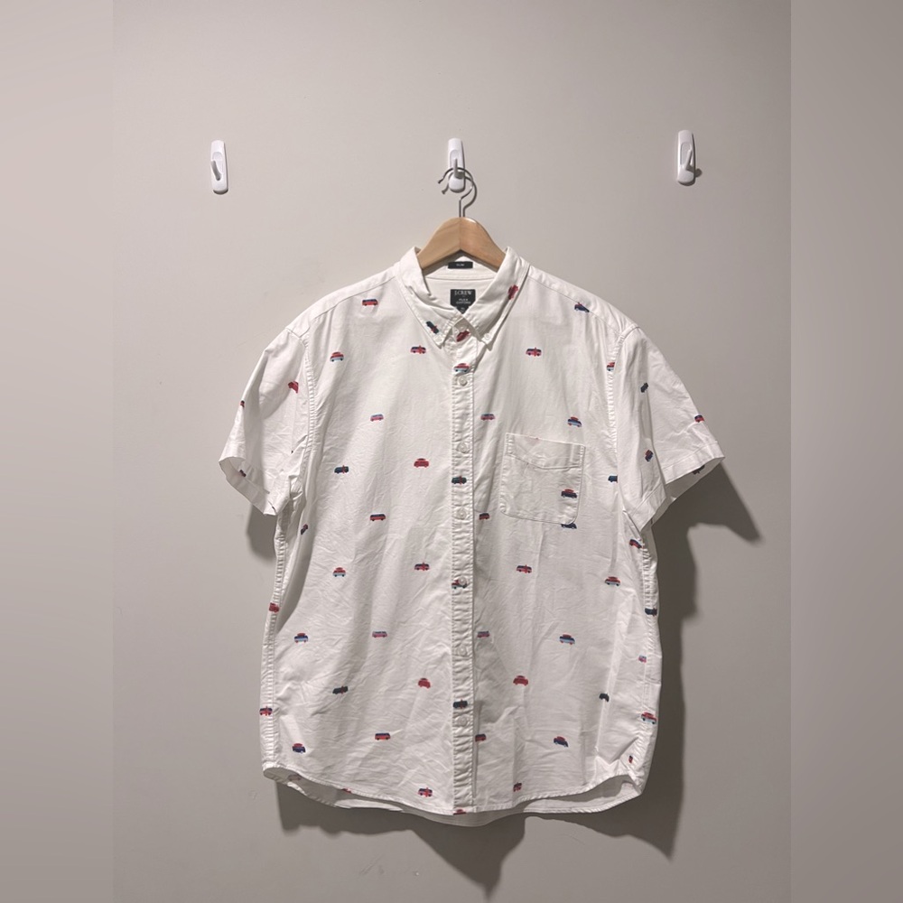 J. Crew Vans Cars Button Short Sleeve Shirt Flex Oxford Slim Fit